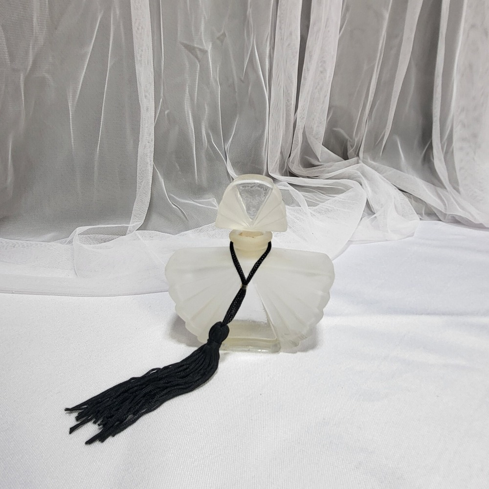 Art Deco Fan Frosted Glass I. Rice Dresser Bottle Tassel Dauber 4"
